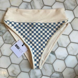 Beach Riot size large bikini bottom. blue and cream check excellent condition